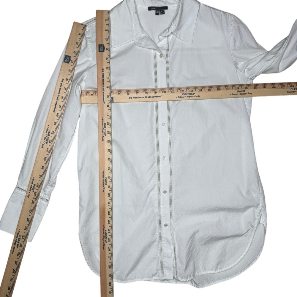 Vince M White Cotton Tunic Button Up Long Sleeve Ladder Lace Minimalist $328 - Picture 6 of 6